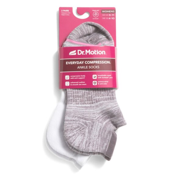 DR MOTION Light Grey 2pk Freefeed Compression Ankle Socks - Picture 1 of 1